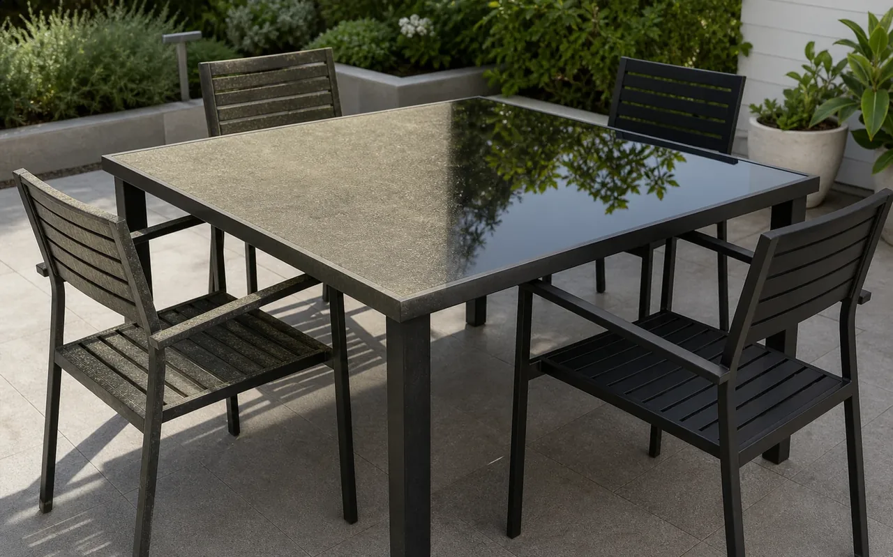 Mesa exterior em vidro